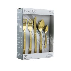 MegaChef Baily 20 Piece Flatware Utensil Set, Stainless Steel Silverware Metal Service for 4 in Gold